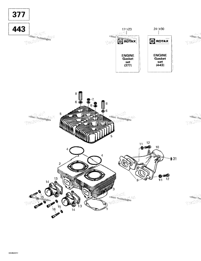 Cylinder, Exhaust Manifold (377, 443)