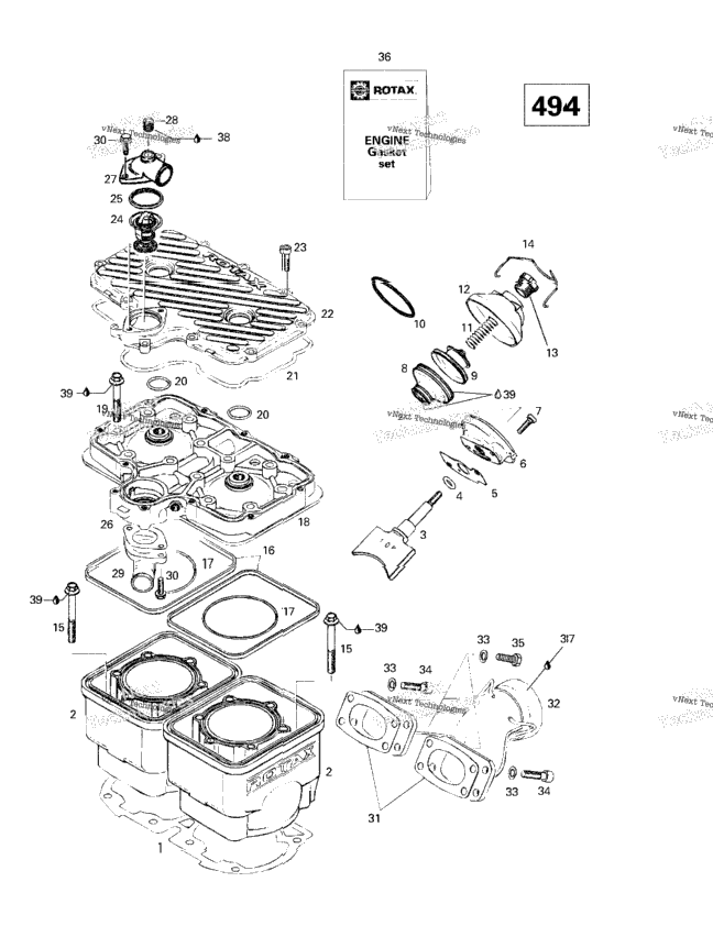 Cylinder, Exhaust Manifold (494)