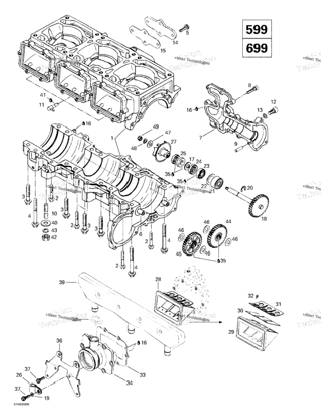 Crankcase, Reed Valve, Water Pump (599, 699)