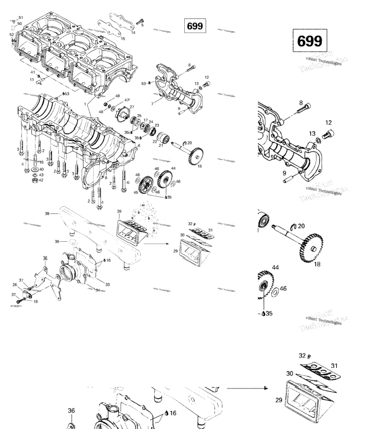 Crankcase, Reed Valve, Water Pump (699)