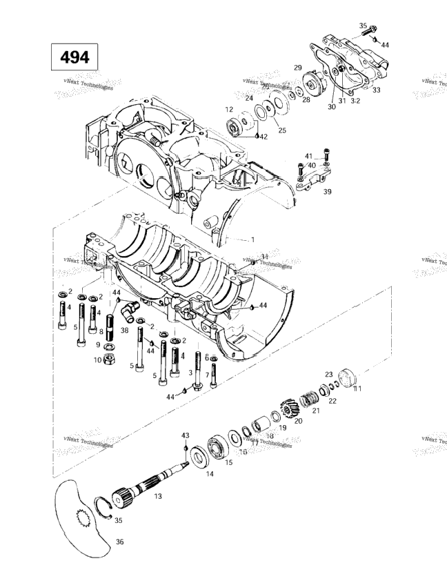 Crankcase, Rotary Valve, Water Pump (494)