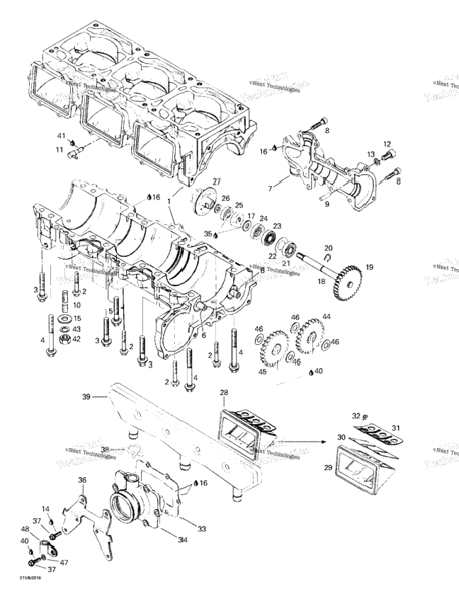 Crankcase, Reed Valve, Water Pump