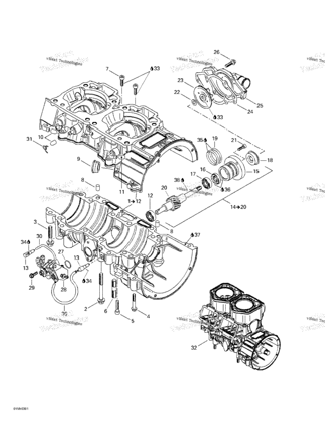 Crankcase, Water Pump And Oil Pump