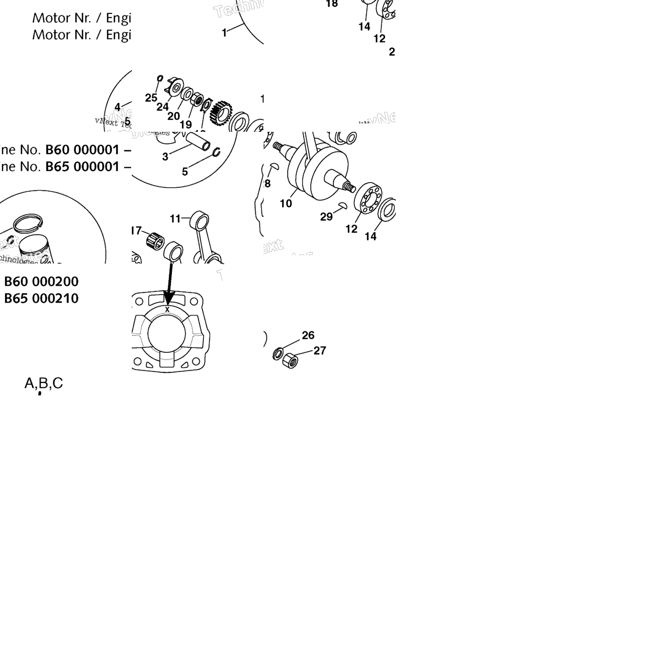 Crankshaft, Piston (B60 000001-B60 000200,B65 000001- B65 000210)