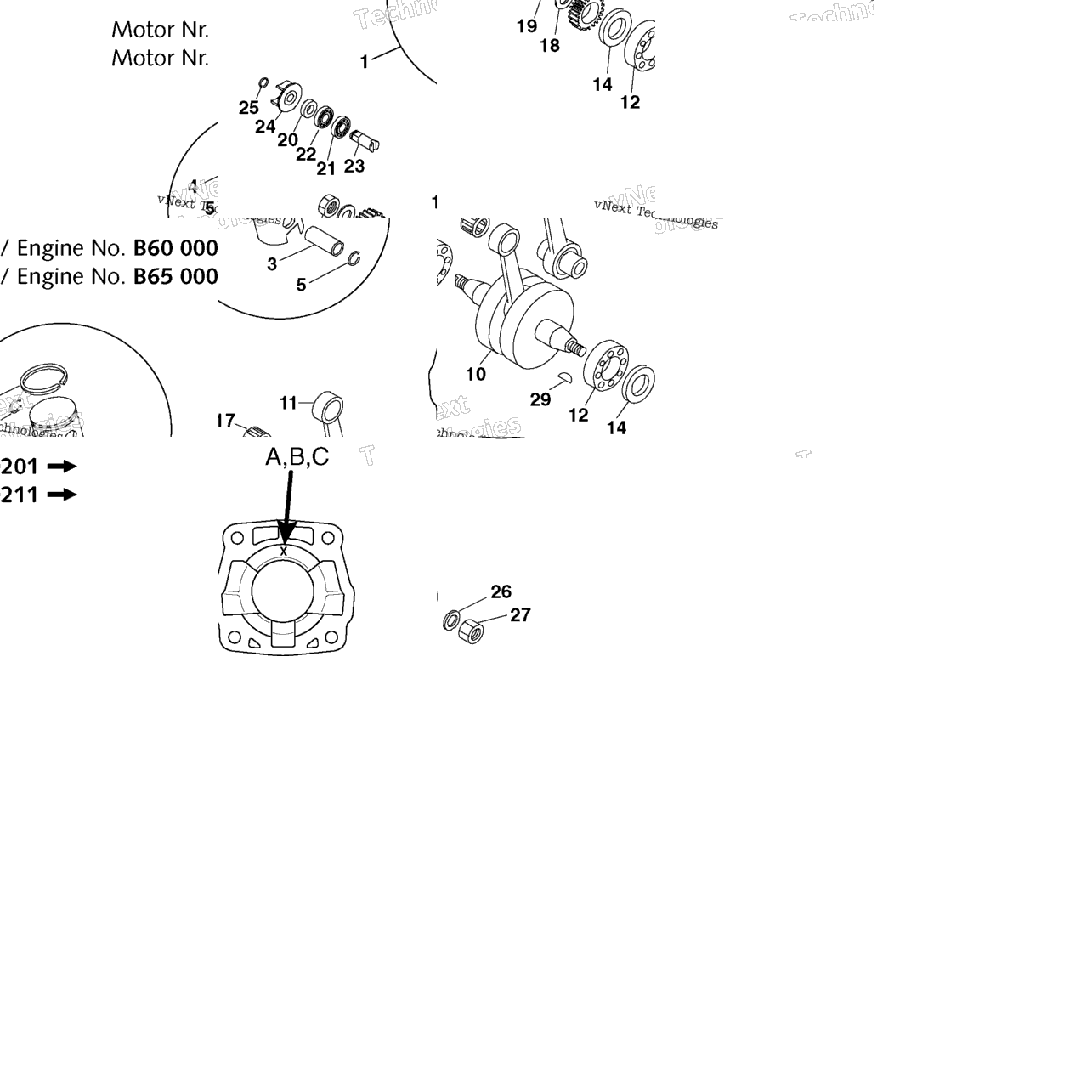 Crankshaft, Piston (B60 000201, B65 000211)