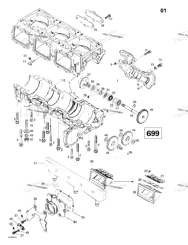 Crankcase, Reed Valve, Water Pump (699)