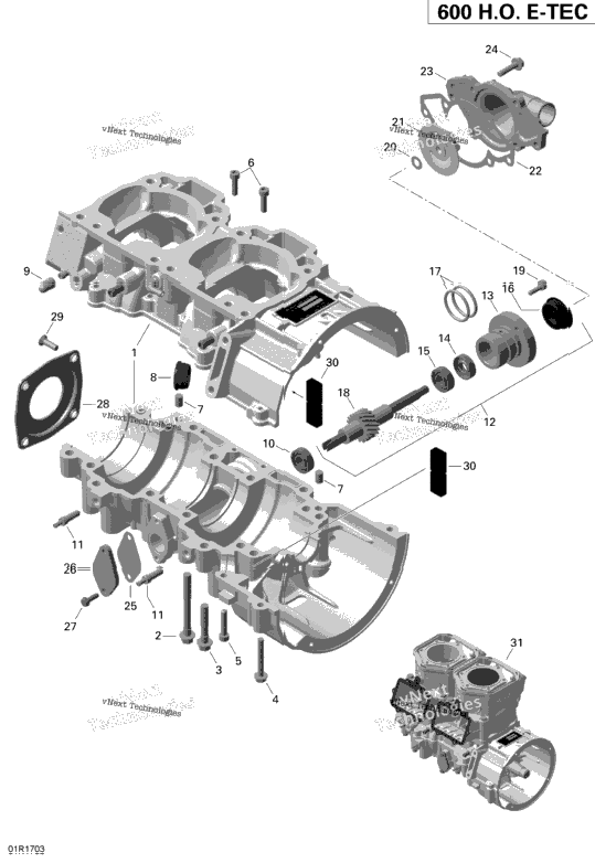 Crankcase And Water Pump - 600Ho E-Tec