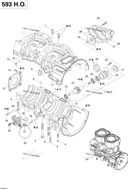 Crankcase, Water Pump And Oil Pump (593 Ho)