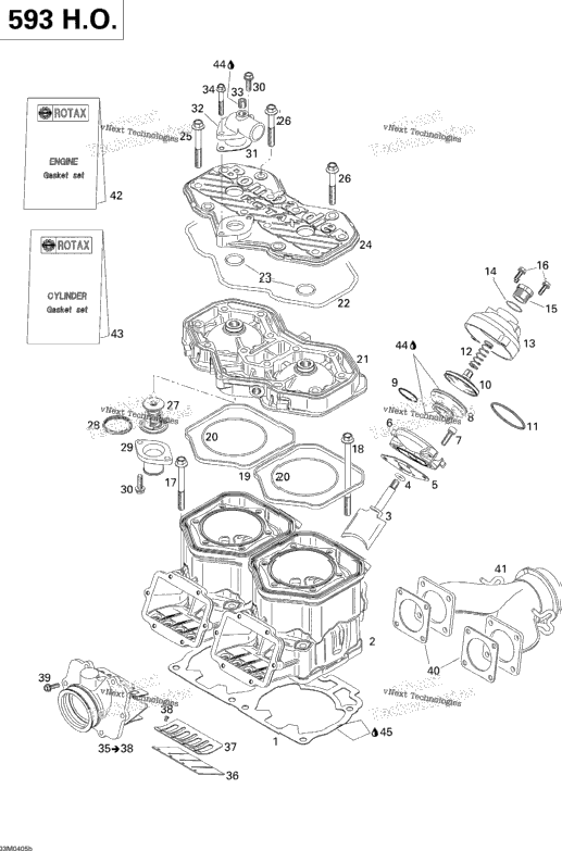 Cylinder, Exhaust Manifold, Reed Valve (593 Ho)