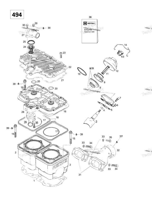 Cylinder, Exhaust Manifold (494)