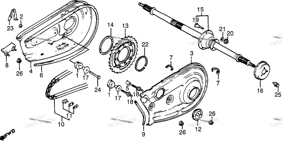 Rear Wheel Axle + Chain Case 83