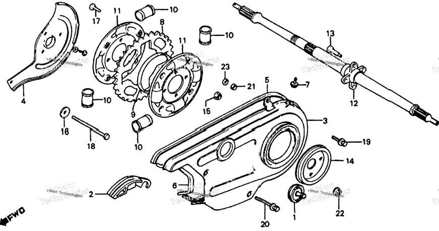 Rear Wheel Axle + Chain Case 79-83