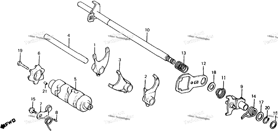 Gearshift Drum + Gearshift Fork