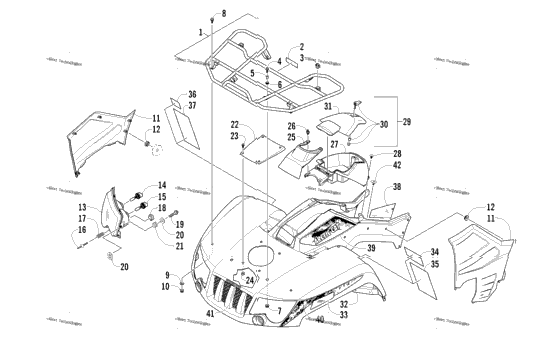 Front Rack, Body Panel, And Headlight Assemblies