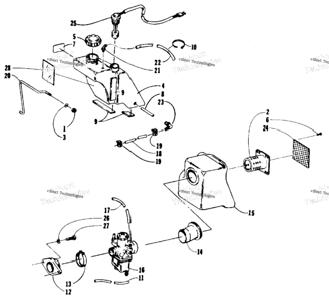 Oil Tank, Carburetor, Fuel Pump And Silencer