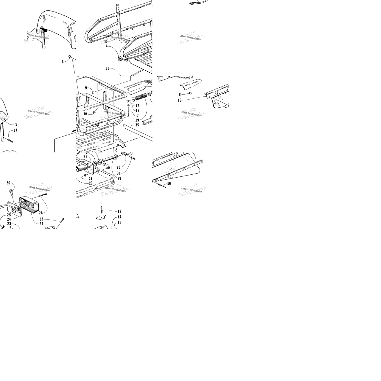 Rack, Backrest, Taillight, And Hitch Assemblies