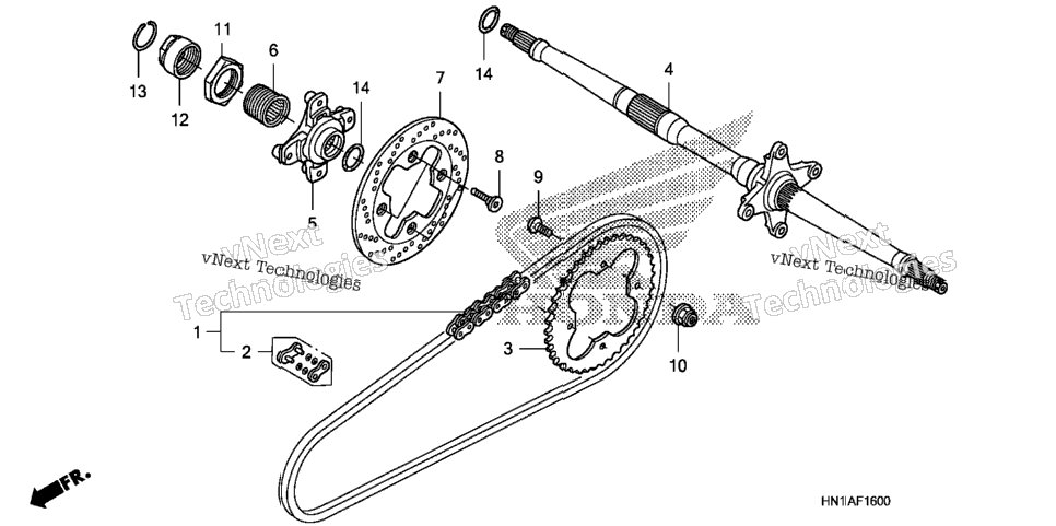 Rear Wheel Axle + Drive Chain