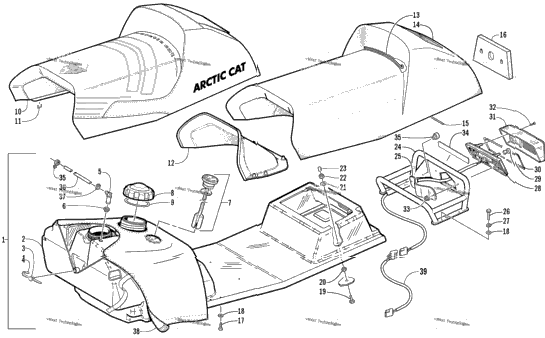 Gas Tank, Seat, Rack, And Taillight Assembly