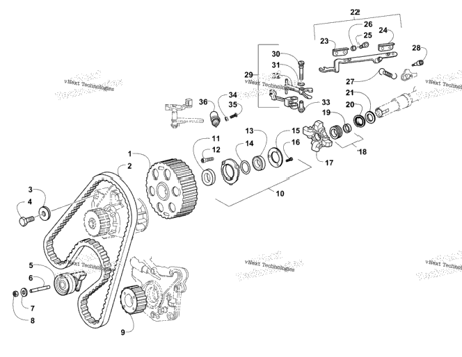 Cam Pulleys, Timing Belt, And Speed Governor Assembly