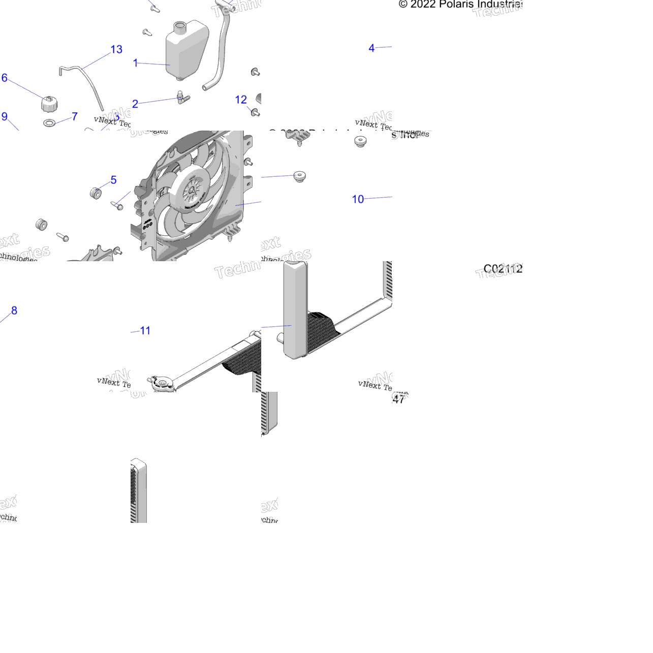 Engine, Cooling System, Radiator, Fan & Overflow Bottle