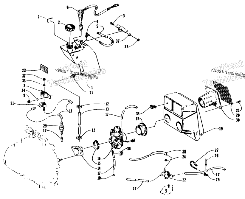 Oil Tank, Carburetor, Fuel Pump, And Silencer