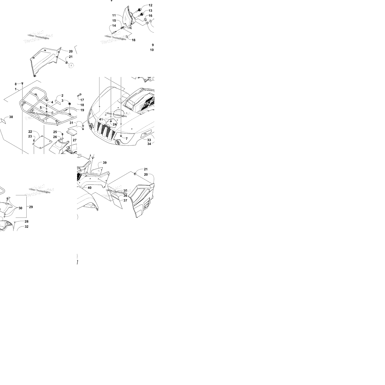 Front Rack, Body Panel, And Headlight Assemblies