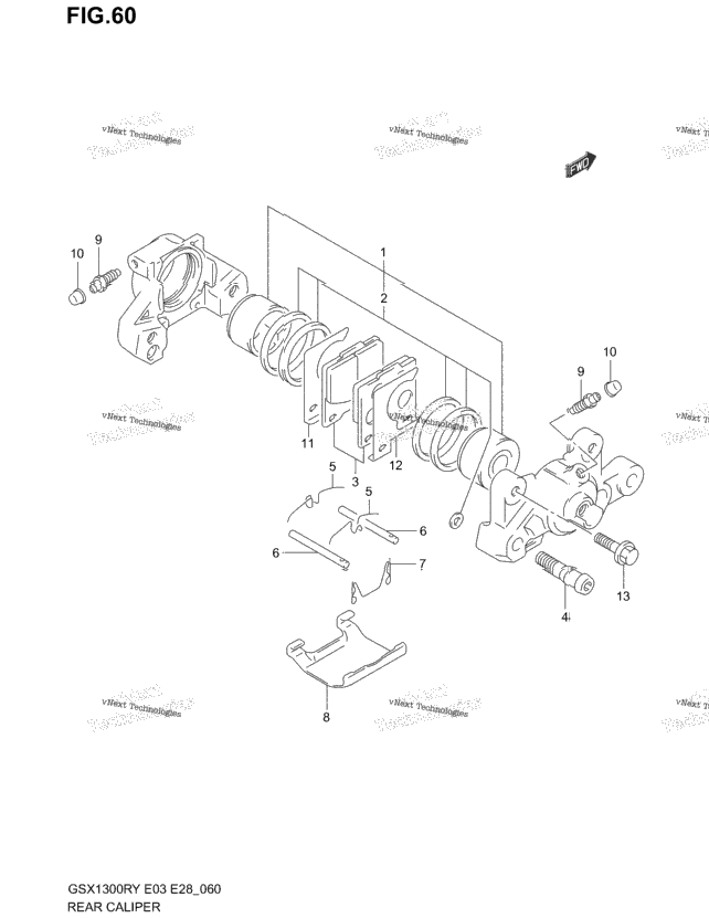 Rear Caliper (Model X/Y/K1/K2 Gsx1300rzk3)