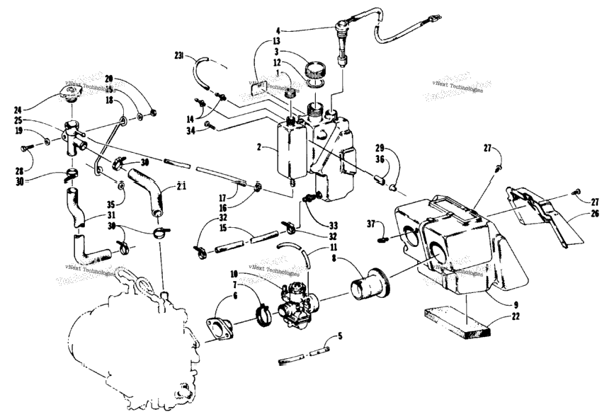 Oil/Water Tank, Carburetor, And Silencer Assembly