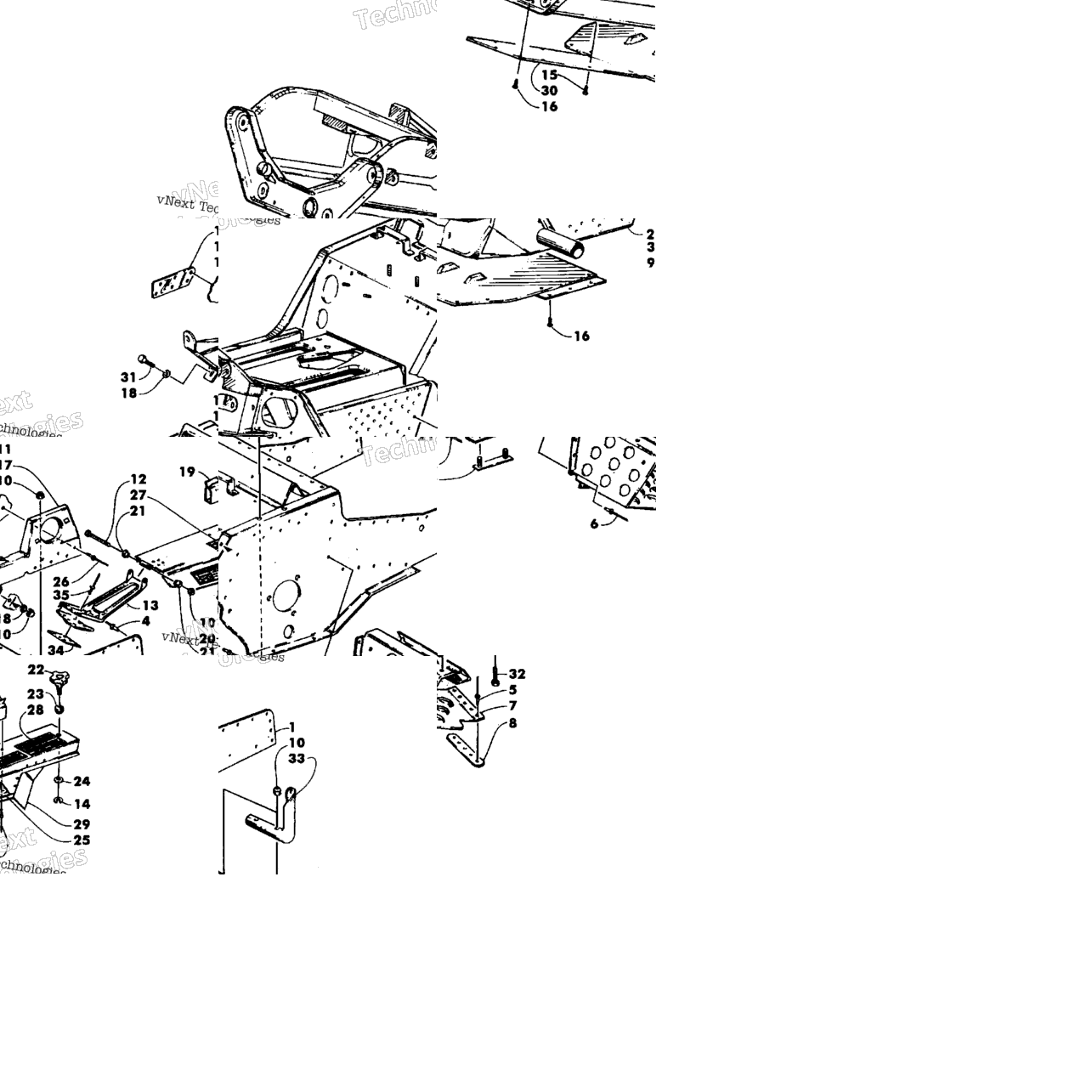 Front Frame, Footrest, And Guard Assemblies