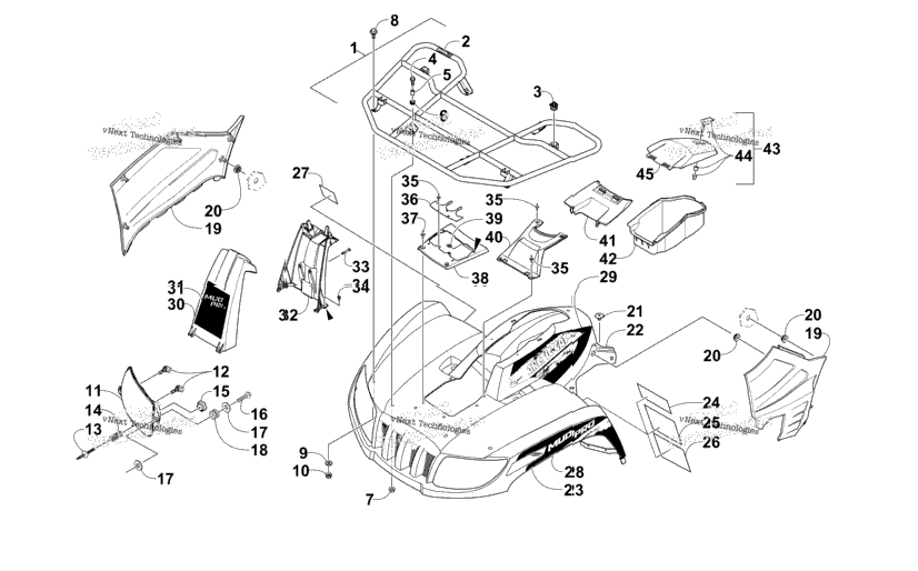 Front Rack, Body Panel, And Headlight Assemblies