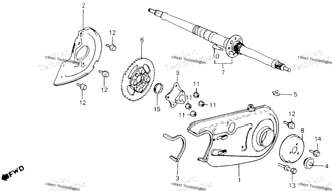 Rear Wheel Axle + Chain Case 84-85