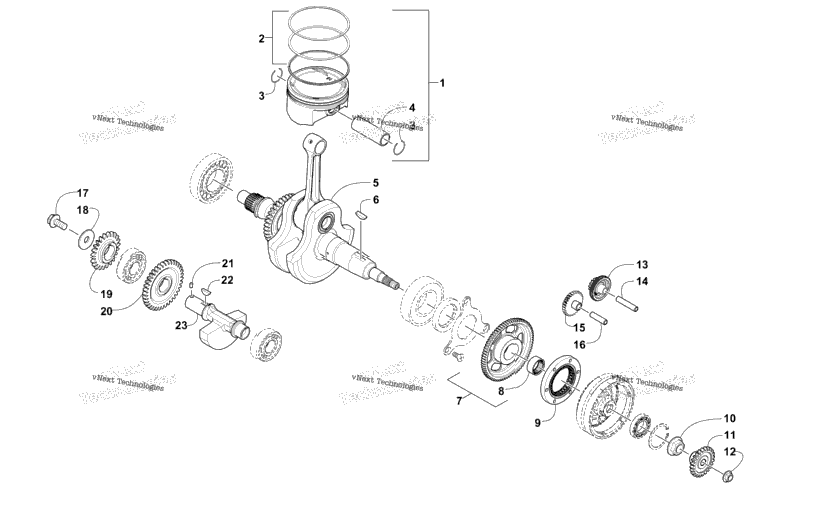 Crankshaft, Balancer, Starter Gear, And Piston Assemblies