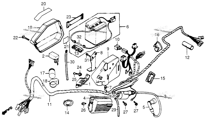 Wire Harness + Battery + Ignition Coil + Right Side Cover