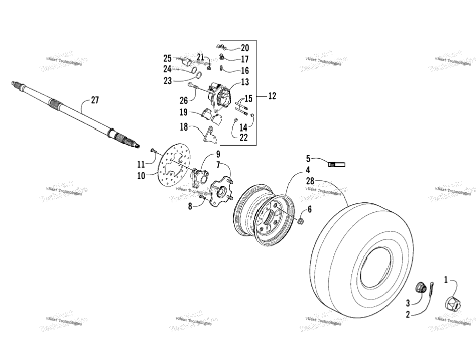 Rear Wheels, Axle, And Brake Assembly