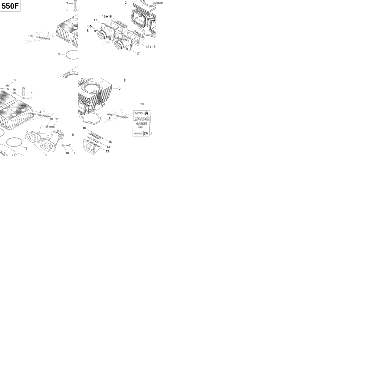 Cylinder, Exhaust Manifold And Reed Valve V2