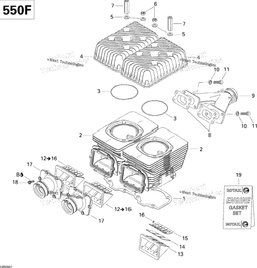Cylinder, Exhaust Manifold And Reed Valve V1