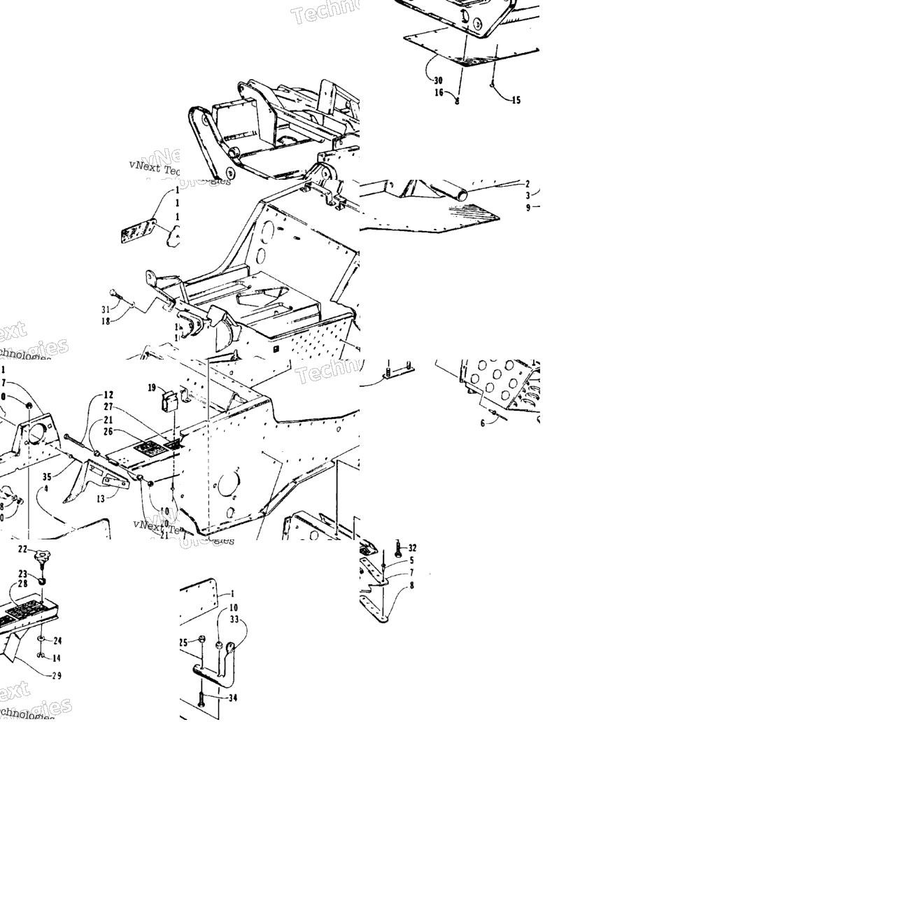 Front Frame, Footrest, And Guard Assemblies