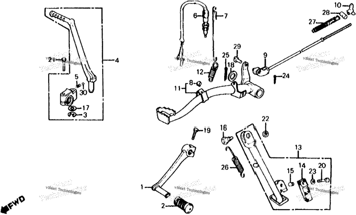 Brake Pedal + Gearshift Pedal + Kick Starter Arm 81-85