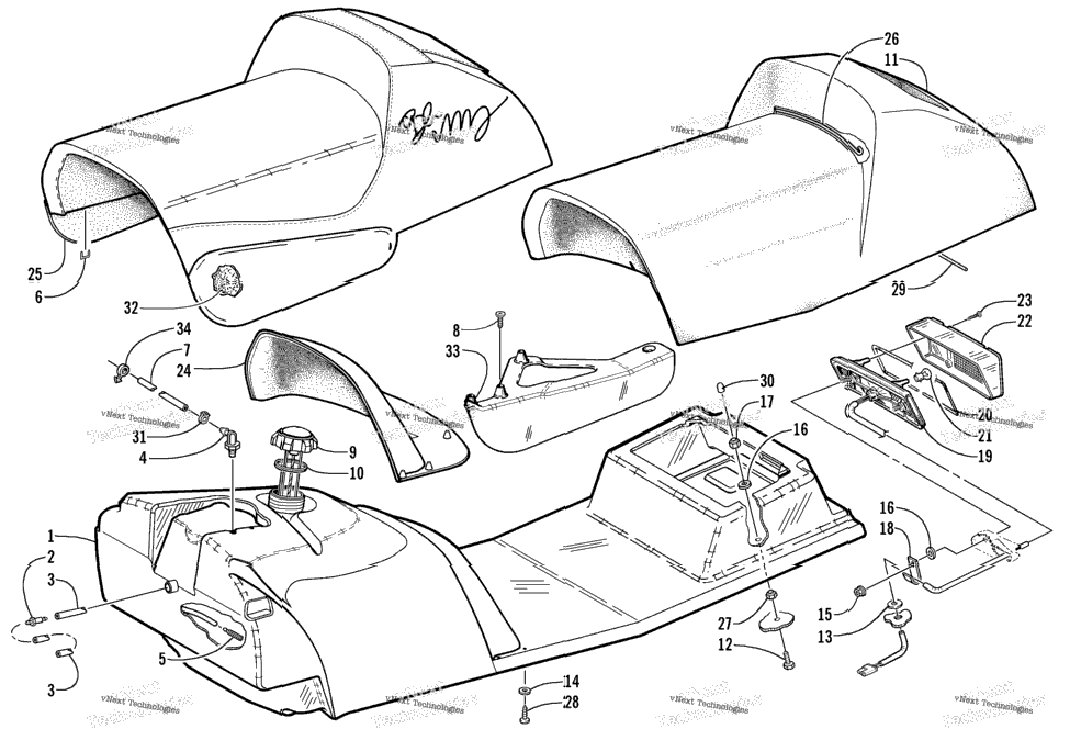 Gas Tank, Seat, And Taillight Assembly