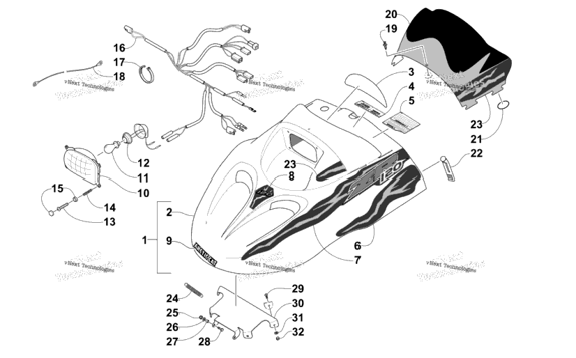 Hood, Headlight, And Windshield Assembly