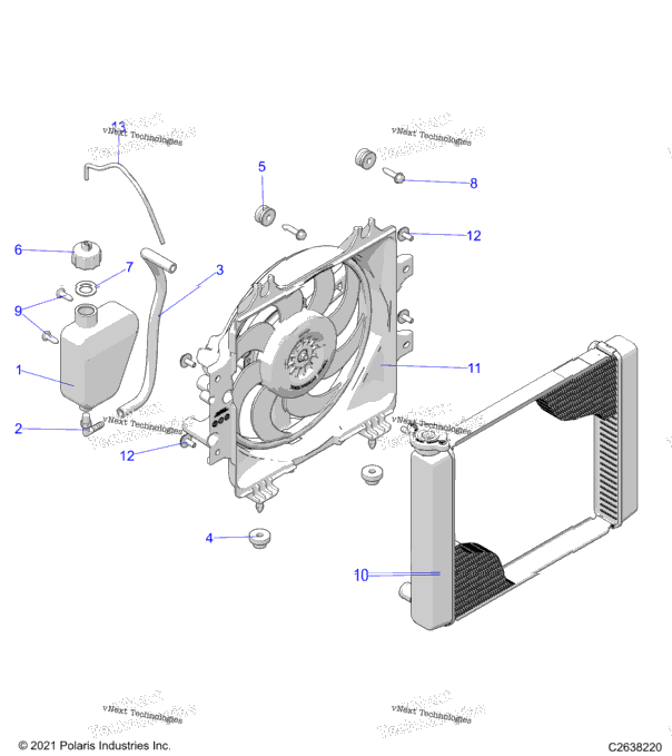 Engine, Cooling System, Radiator, Fan & Overflow Bottle