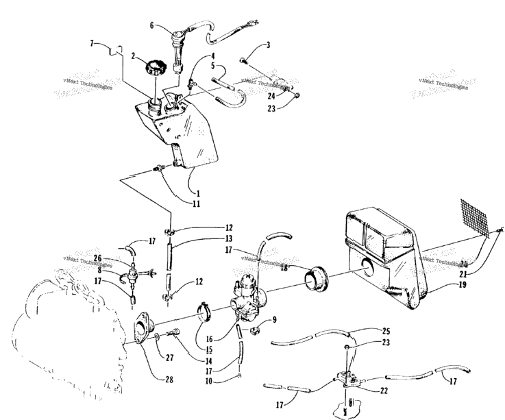 Oil Tank, Carburetor, Fuel Pump, And Silencer