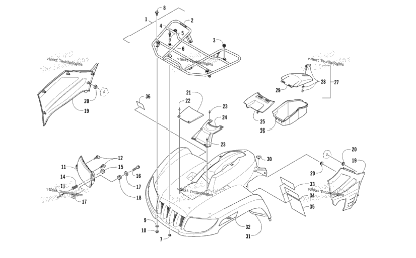 Front Rack, Body Panel, And Headlight Assemblies