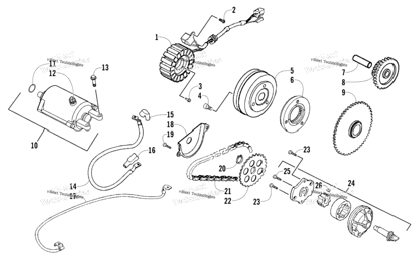 Starter Motor, Magneto, And Oil Pump Assembly