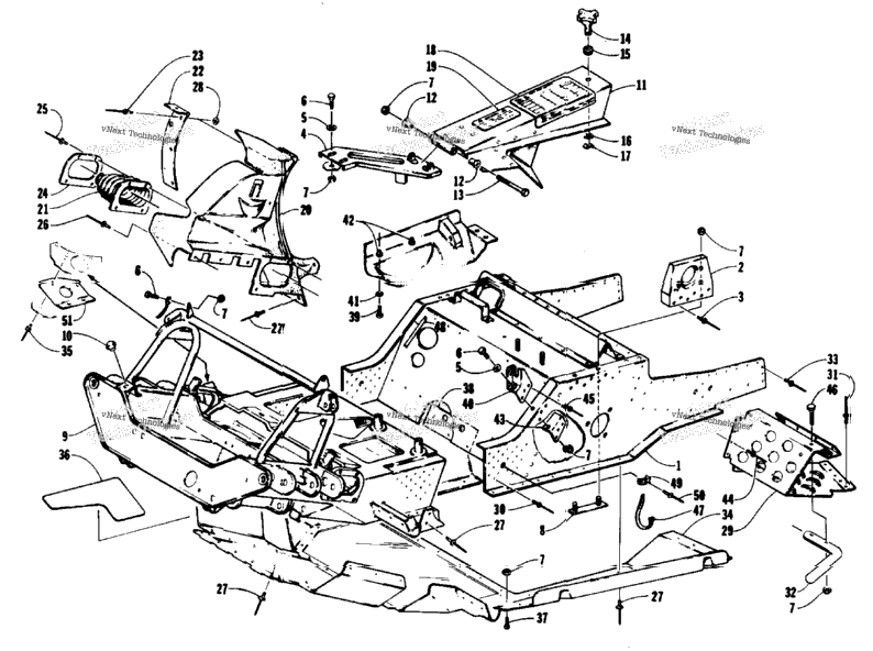 Front Frame, Belly Pan And Footrest Assembly