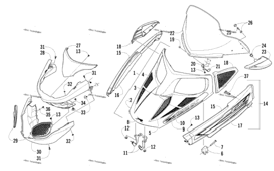 Hood, Windshield, And Front Bumper Assembly