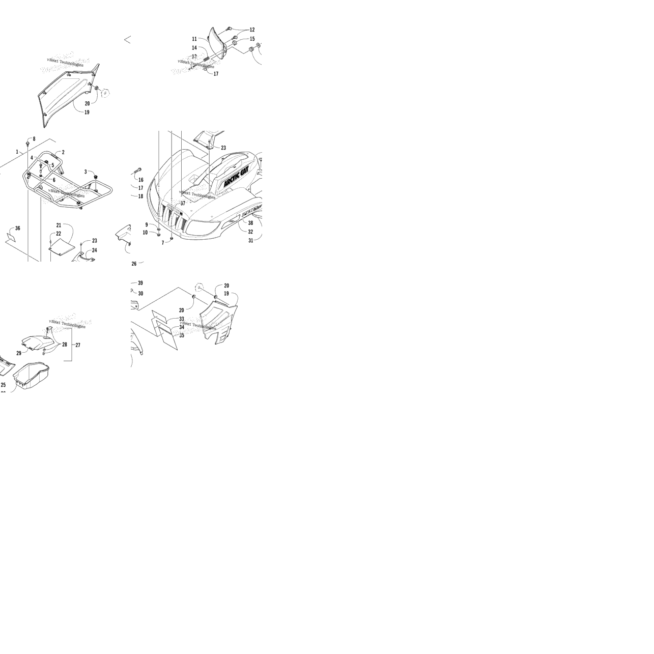 Front Rack, Body Panel, And Headlight Assemblies